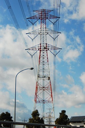 High-tension wire towers.